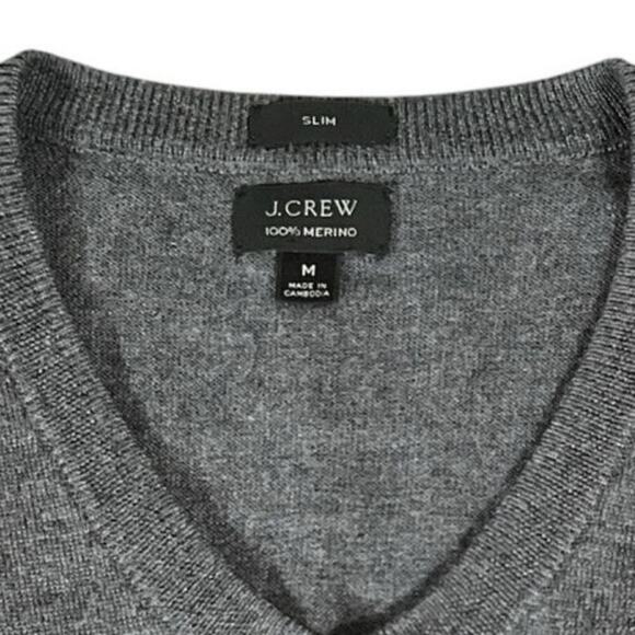 J Crew 100% Merino Wool Men's V Neck Sweater Gray Long Sleeve Tight Knit Medium - Picture 2 of 10